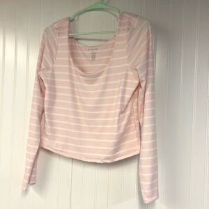 Free For All Pink Striped Long Sleeve Cropped Top XL